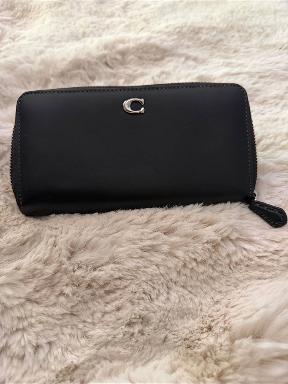 Coach Black Slim Zip Accordion Wallet with Silver Hardware